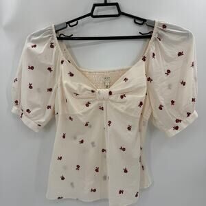 LA VIE Rebecca Taylor On Off Shoulder Floral Embroidered Blouse Size S Cottage